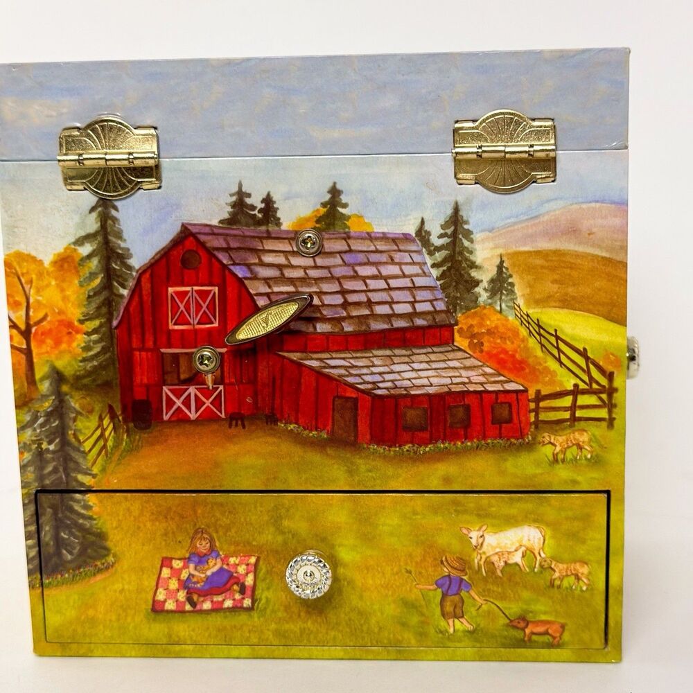 Vintage Enchantmint Horse Ranch Musical Jewelry Box w/ Drawers Mirror Farm Scene - Picture 9 of 12